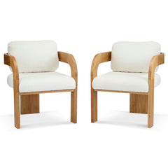 Boucle Dining Chairs Set of 2 with Cushion & Curved Arms