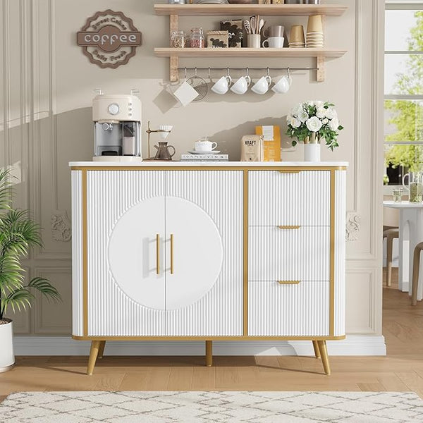 47.2" Fluted Buffet Storage Cabinet with Drawers & Adjustable Shelves