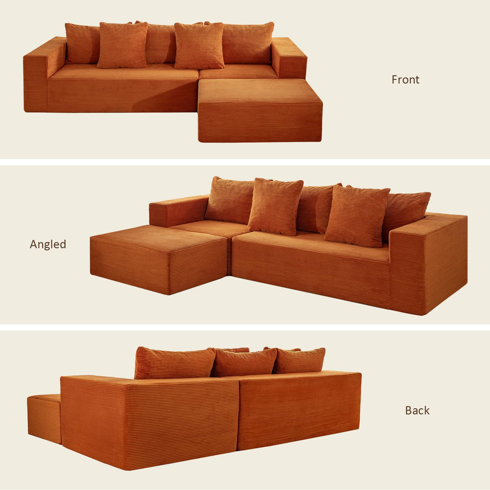 108" Cloud Sectional Sofa with Deep Seat & Movable Ottoman