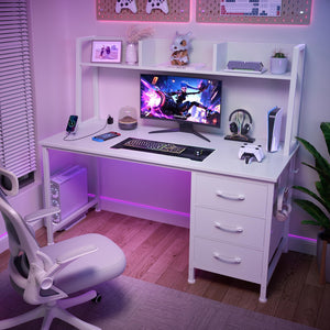 47 Inch Computer Desk with Hutch, Drawers & Power Outlets