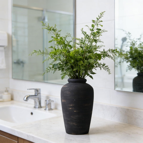 Black Ceramic Vase – Tall Rustic Farmhouse Decor