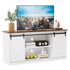 Farmhouse TV Stand with Sliding Barn Door – 65 Inch, White