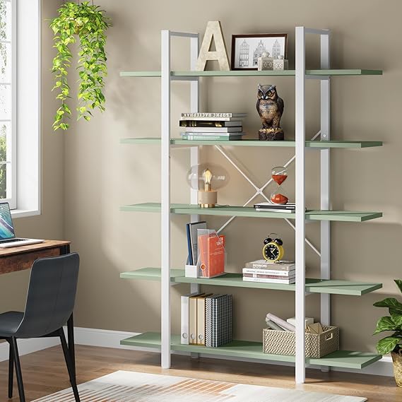 5-Tier Industrial Bookshelf 72" Tall – Metal Frame & Wood Shelves