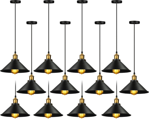 Black Industrial Dome Pendant Light Set of 12