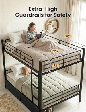 Full Over Full Bunk Bed with Storage Drawers – Separable Heavy Duty Metal Frame