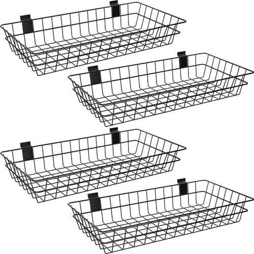 Slatwall Baskets 24" x 12" x 4" – 4 Pack Metal Wire Storage Organizer
