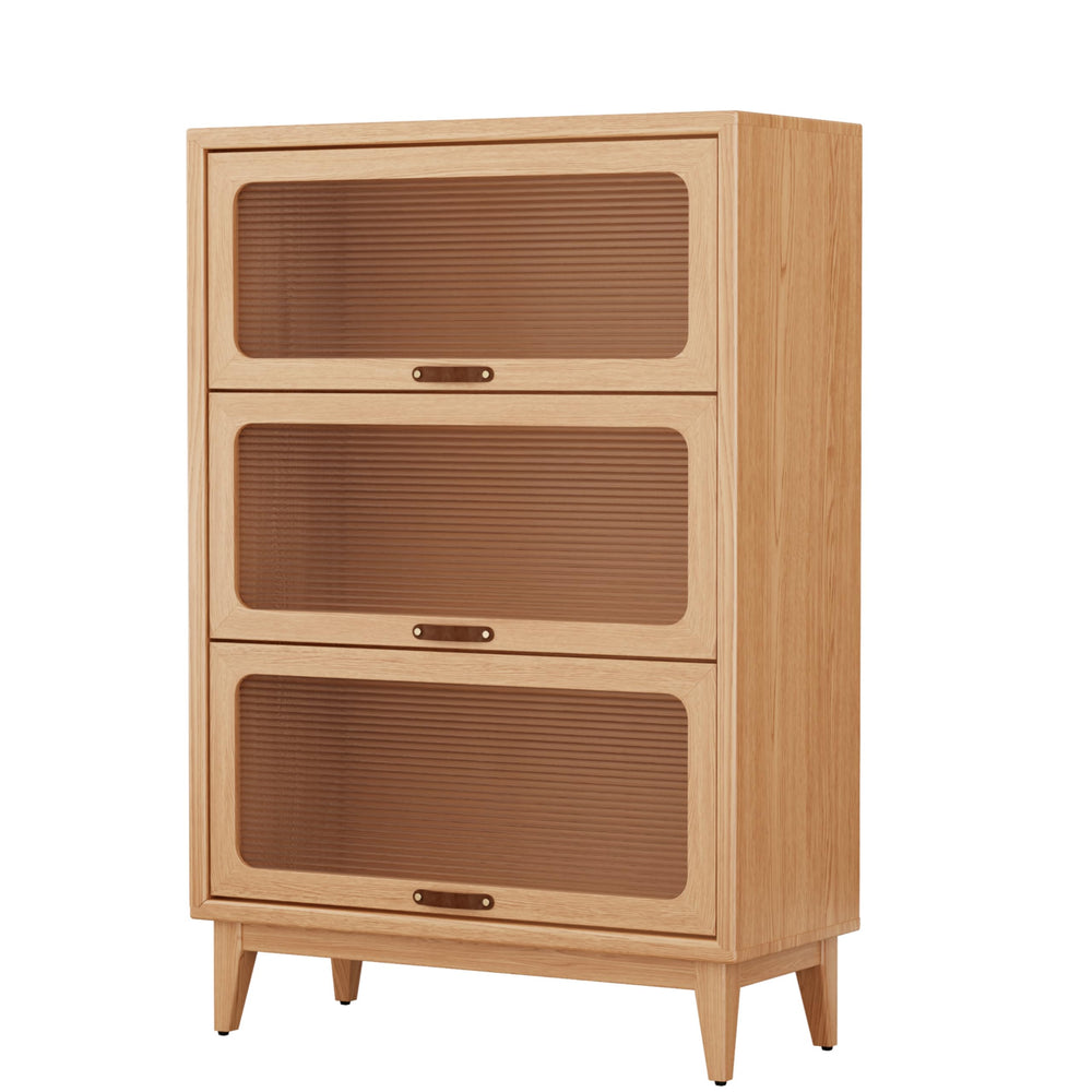 Solid Wood Bookcase with Glass Doors, 3-Shelf
