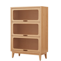 Solid Wood Bookcase with Glass Doors, 3-Shelf