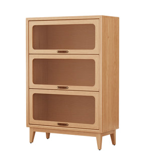 Solid Wood Bookcase with Glass Doors, 3-Shelf