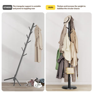 Freestanding Wood Coat Rack with 10 Hooks