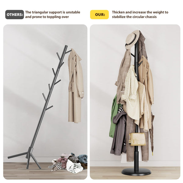 Freestanding Wood Coat Rack with 10 Hooks