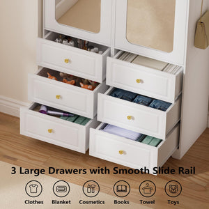 Armoire Wardrobe with Mirror, Drawers & Sensor Light