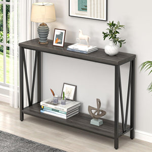 Narrow Console Table with 2-Tier Shelves | Industrial Entryway & Sofa Table