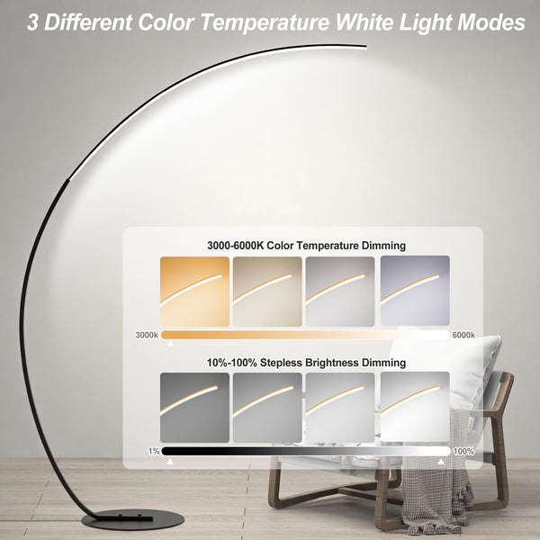 RGBW Arc Floor Lamp with Remote – Dimmable LED Color Changing Standing Lamp