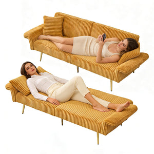 Convertible Futon Sofa Bed with Adjustable Backrest & Pillows