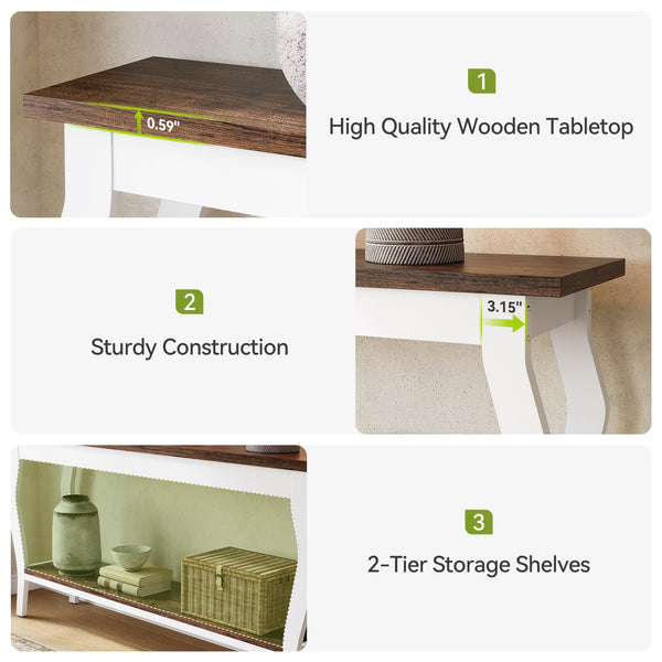 70.9" 2-Tier Console Table with Metal Legs – Brown & White