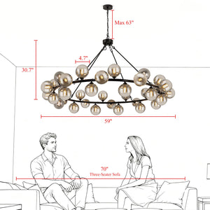 59-Inch Wagon Wheel Chandelier – 36-Light Farmhouse Pendant for High Ceilings