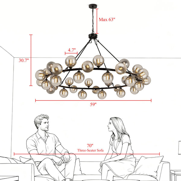 59-Inch Wagon Wheel Chandelier – 36-Light Farmhouse Pendant for High Ceilings
