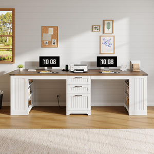 94.5" 2-Person Computer Desk with Power Outlet, Drawers & Adjustable Shelves