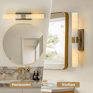 Brass Wall Sconce with Marble Shade – Bathroom Vanity Light