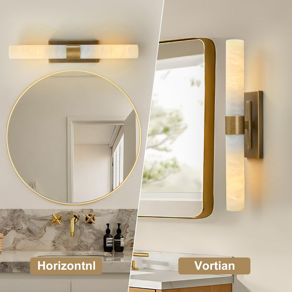 Brass Wall Sconce with Marble Shade – Bathroom Vanity Light