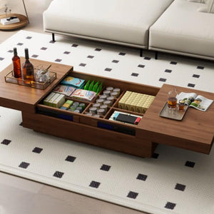 gaoyangjiaju Mid-Century Expandable Coffee Table with Storage – 47.2"-81.9" Adjustable Center Table for Living Room, Walnut Wood Finish