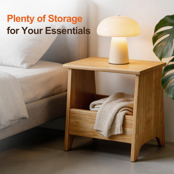 Small Storage Stool with Flat Top & Built-In Shelf