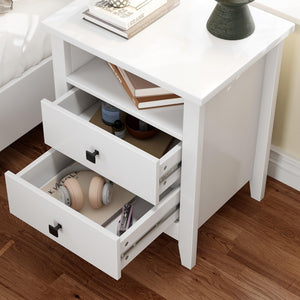 Farmhouse Nightstand Set of 2 with 2 Drawers and Open Shelf