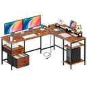 L-Shaped Gaming & Home Office Desk with Charging Station