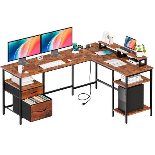 L-Shaped Gaming & Home Office Desk with Charging Station