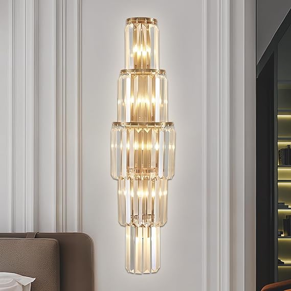 Modern Crystal Wall Sconce 5-Light Metal Vanity Light Fixture