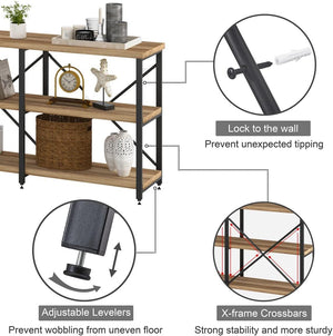 Industrial Console Table with Shelves – 55 Inch Vintage Oak