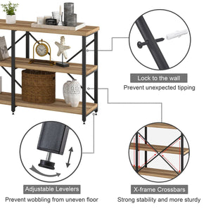Industrial Console Table with Shelves – 55 Inch Vintage Oak