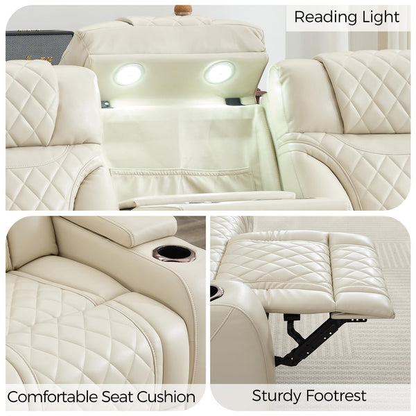 Power Recliner Sofa with Adjustable Headrest & LED Lights