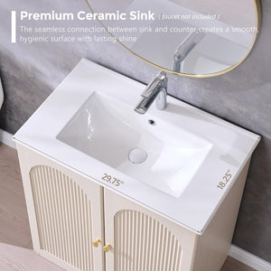 30 Inch Arched Fluted Bathroom Vanity with Ceramic Sink