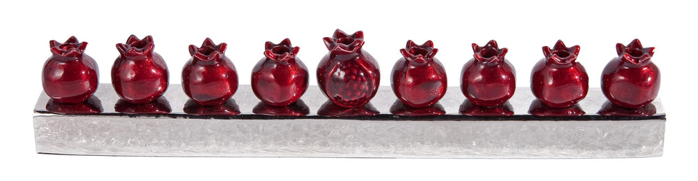 Pomegranate Strip Hanukkah Menorah — Aluminum, 14.5 Inch