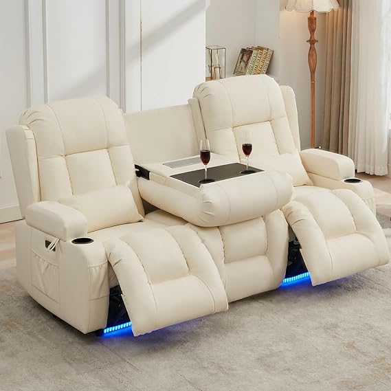 3-Seater Power Reclining Sofa with Console, Massage & Heat