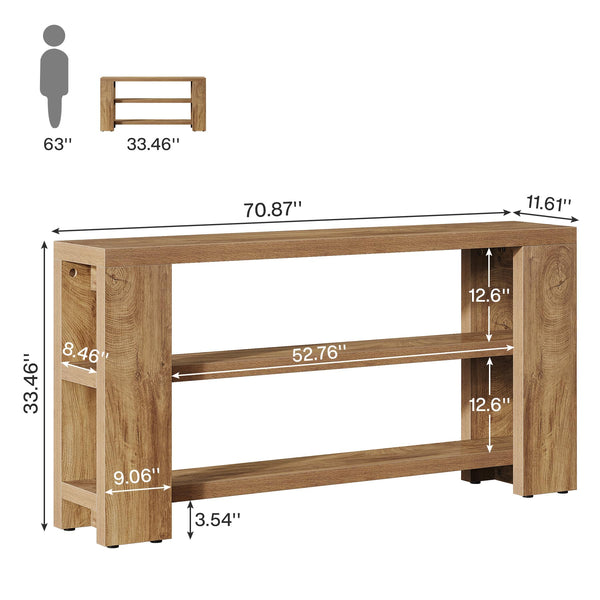 70.9" 3-Tier Console Table with Storage Shelves