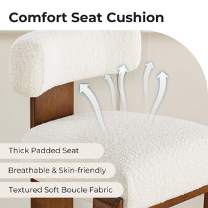 Modern Boucle Counter Height Bar Stools Set of 2 with Wood Legs