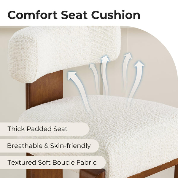 Modern Boucle Counter Height Bar Stools Set of 2 with Wood Legs