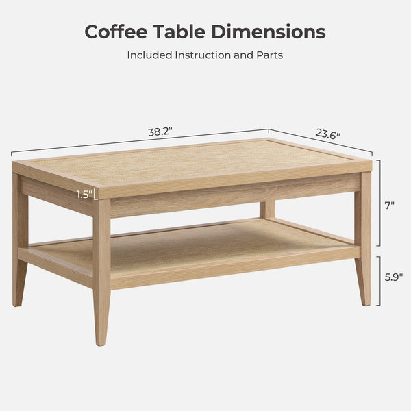 Rattan Coffee Table with 2-Tier Storage Shelf