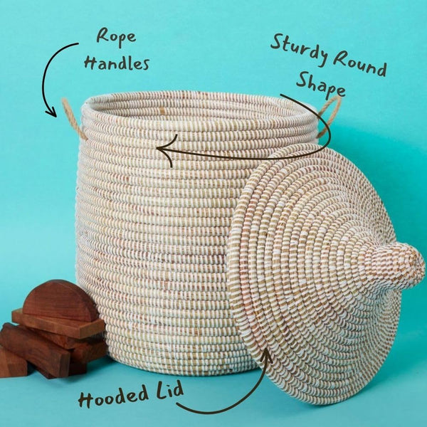 Handwoven Storage Basket with Removable Lid