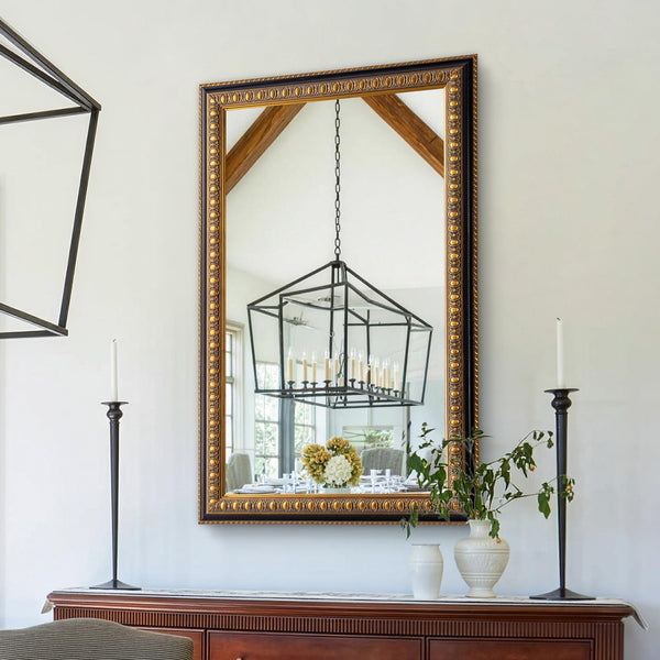 Baroque Wall Mirror – Vintage Gold Rectangular Wood Frame