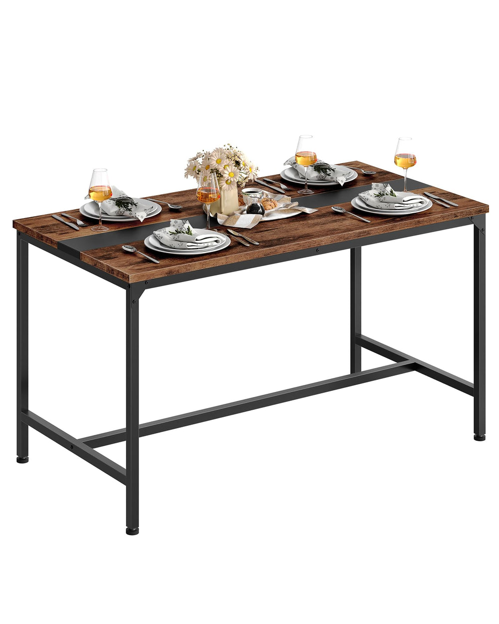 Rectangle Dining Table for 6 – Rustic Brown & Black