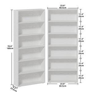 6-Tier Bookcase Set of 2 – Floor Standing Display & Storage Shelves 70"