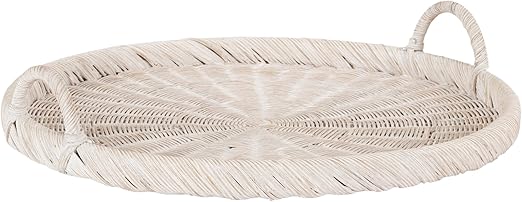 Round Woven Rattan Tray with Handles