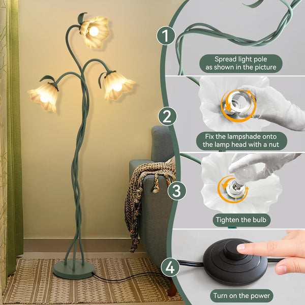 Vintage 3-Head Flower Floor Lamp