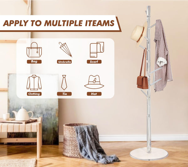 Acrylic Corner Coat Rack Stand with 8 Hooks – Adjustable Height Tree Shelf