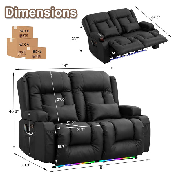 Power Loveseat Recliner Sofa with Massage & Heat