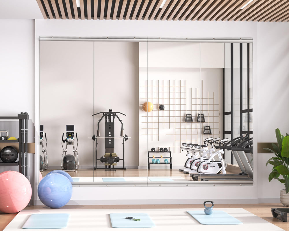 Wall-Mounted Tempered Glass Gym Mirror 55"L x 21"W – Set of 2